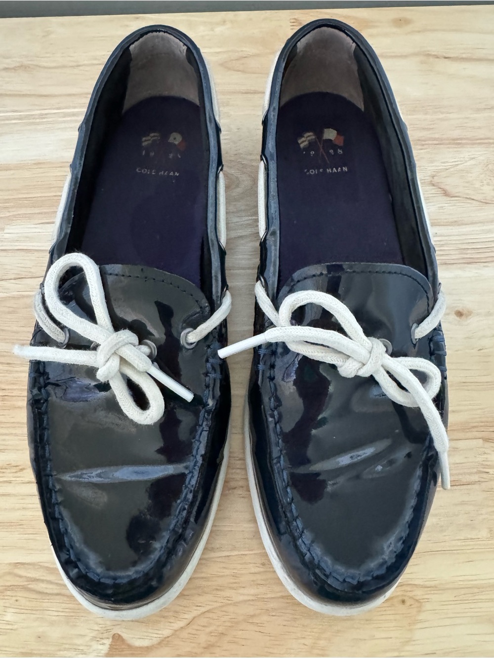 Cole Haan Navy Blue Patent Boat Shoes